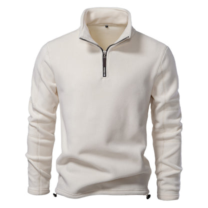 Fashion Personality Stand-collar Zippered Sweatshirt With Fleece Winter Casual Pullover Top Men&