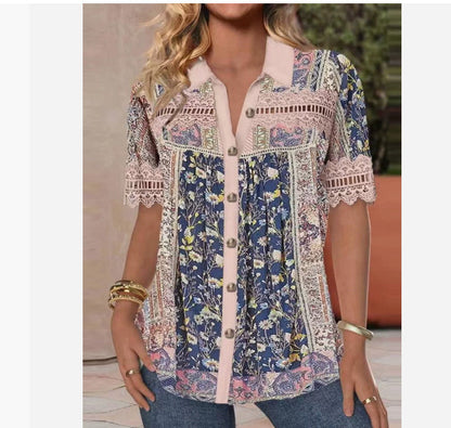 Trade Cross-border Casual Shirt Collar Short Sleeve Regular Open Digital Printing Limorista