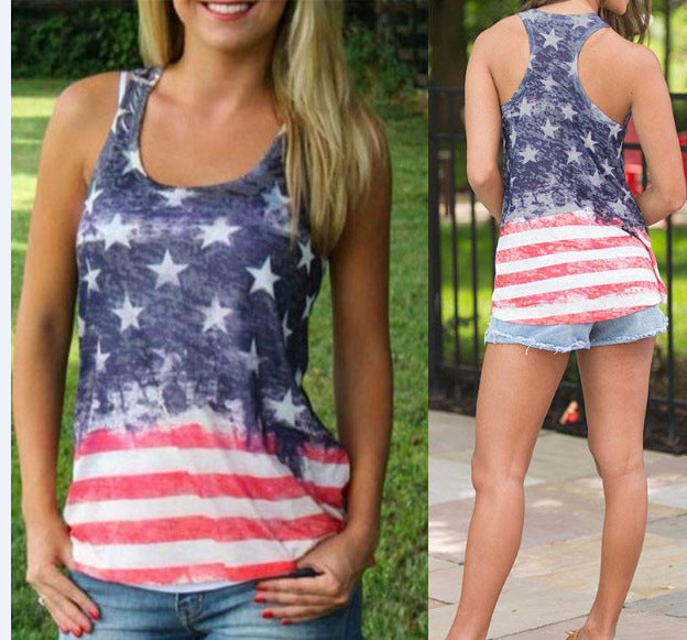 American Flag Print Sleeveless T-shirt Limorista