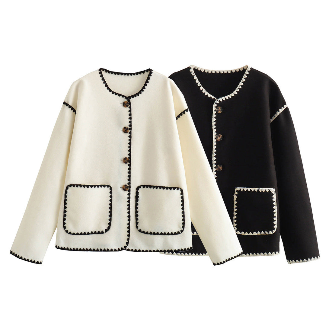 Graceful European And American Style Color Matching Pocket Decorative Woolen Fashionable Jacket Limorista