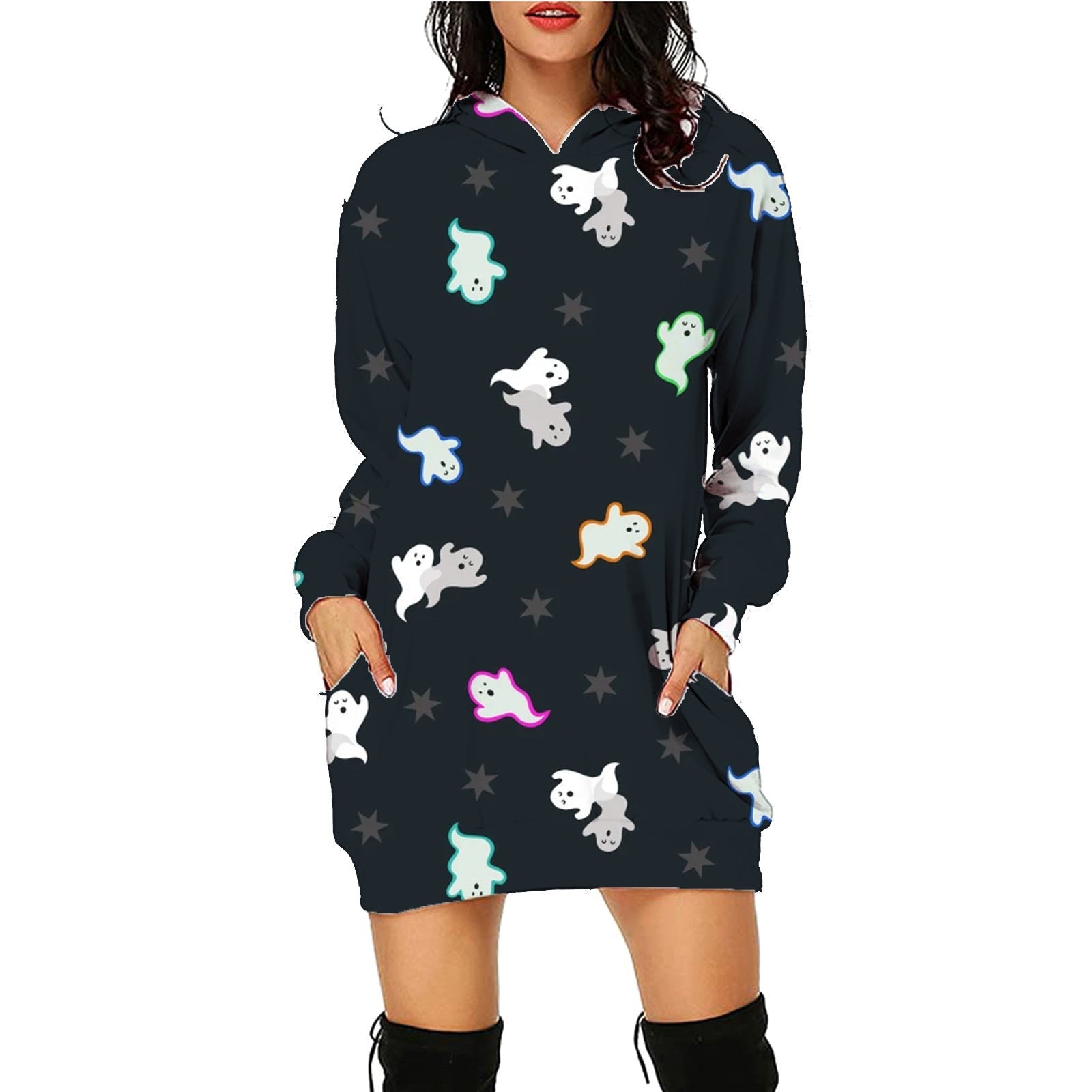 Halloween Print Long Hoodie With Pockets Sweater Long Sleeve Clothes Women Limorista