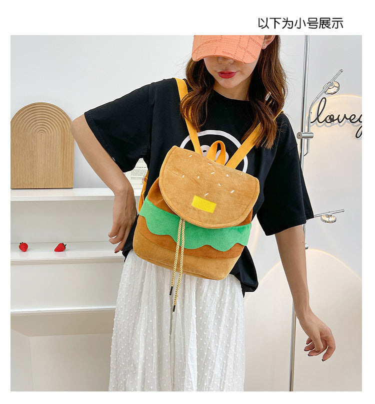 Cute Hamburger Plush Backpack Soft Cartoon Burger Plush Coin Purse Girls Kindergarten School Bookbag Children Kids Pack Limorista