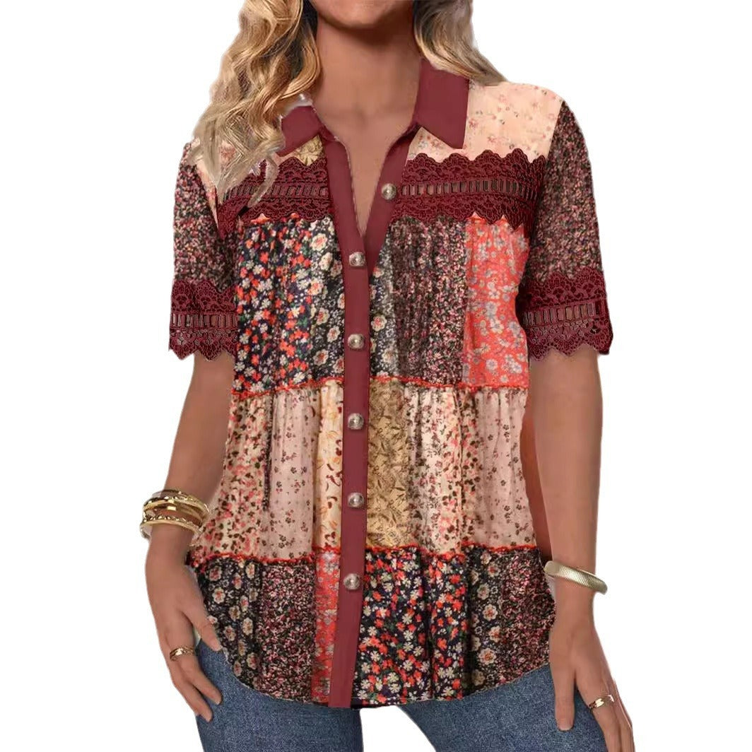 Trade Cross-border Casual Shirt Collar Short Sleeve Regular Open Digital Printing Limorista