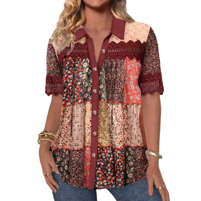 Trade Cross-border Casual Shirt Collar Short Sleeve Regular Open Digital Printing Limorista
