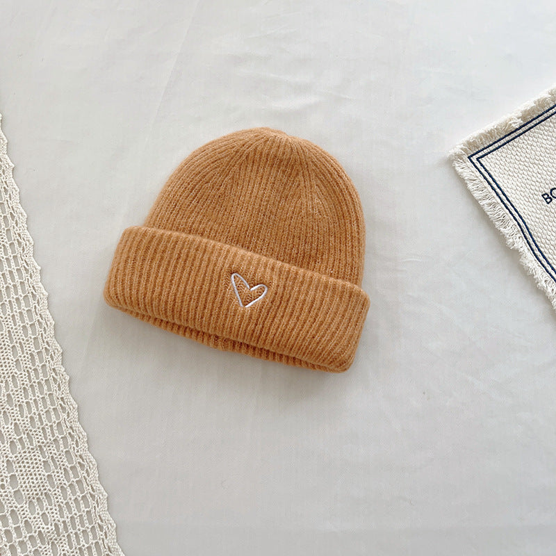 Heart Embroidery Solid Color Children Woolen Knitted Hat Limorista
