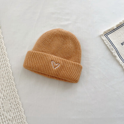 Heart Embroidery Solid Color Children Woolen Knitted Hat Limorista