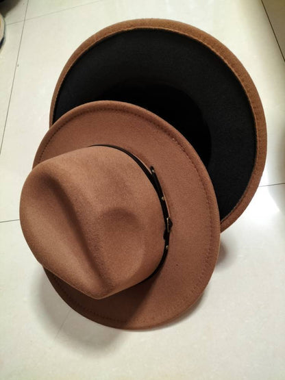 European And American Popular Woolen Top Color Matching Flat Brim Fedora Jazz Hat Limorista