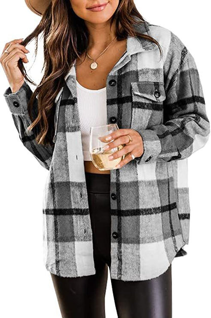 Flannel Jacket Casual Check Button Down Limorista