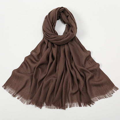Flat Slub Cotton Solid Color Scarf Breathable Monochrome Limorista