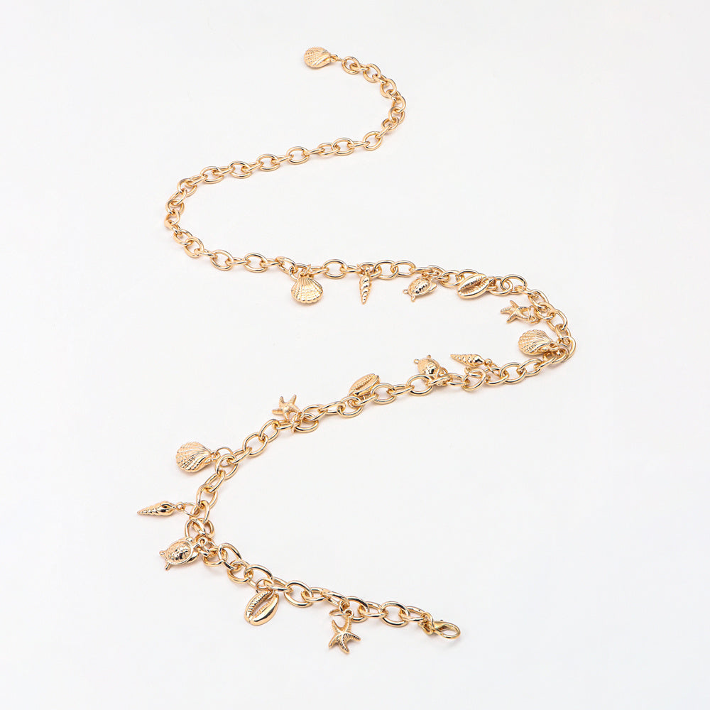 New Metal Waist Chain Summer Beach Body Chain Shell Starfish Charm Gold Decorative Dress Punk Belt Limorista