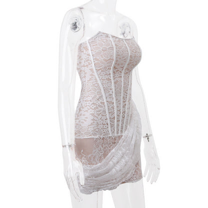 Strapless Lace Dress Party Women Fashion And Sexy Slim Skirt With Back Lace-up Design Limorista