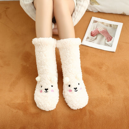 New Winter Female Floor Coral Thickening Plus Velvet Warm Home Sleep Confinement Christmas Socks Cute Kawaii Popsocket Limorista