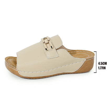 Plus Size Peep Toe Slippers With Metal Accessories Limorista