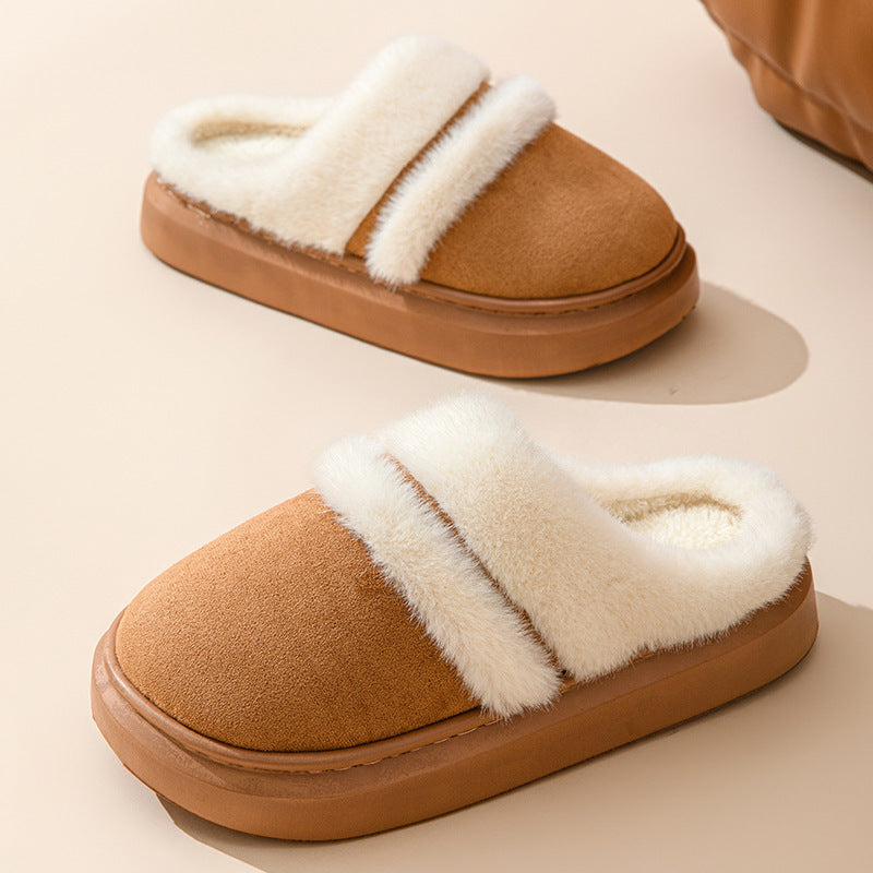 Fashion Warm Cotton Slippers For Women Leisure Thick Bottom Non-slip Plus-velvet House Shoes Winter Bedroom Floor Suede Slipper Limorista