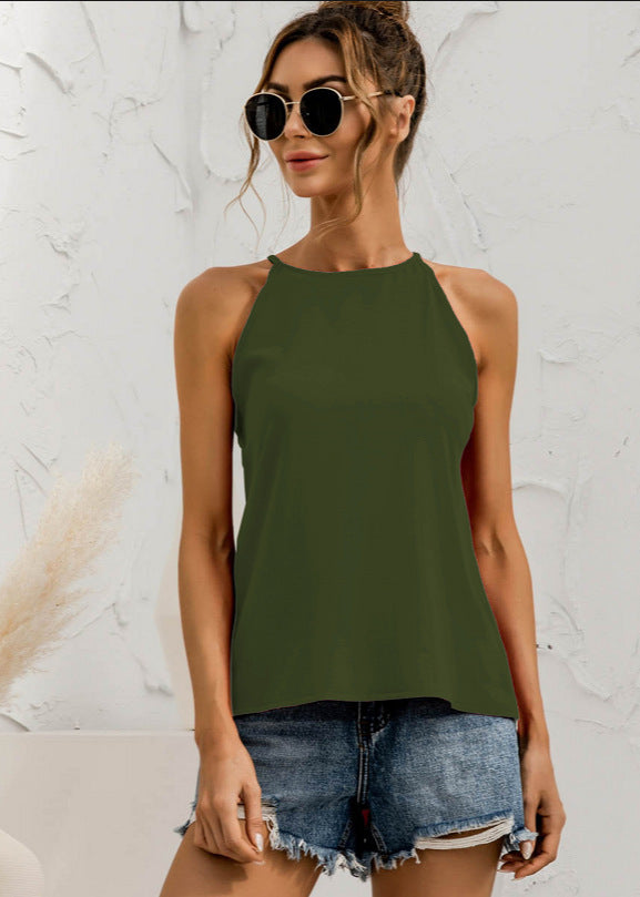 Spring And Summer Sleeveless Halter Pure Color All-matching Vest Limorista