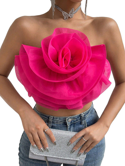 Three-dimensional Organza Flower Small Sling Chest-wrapped Vest Limorista