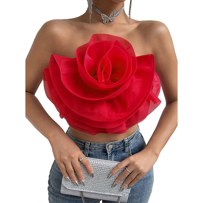 Three-dimensional Organza Flower Small Sling Chest-wrapped Vest Limorista