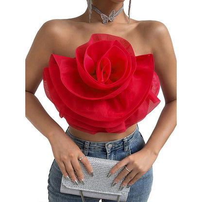 Three-dimensional Organza Flower Small Sling Chest-wrapped Vest Limorista