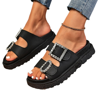 Fashion Rhinestone Belt Buckle Platform Sandals Limorista