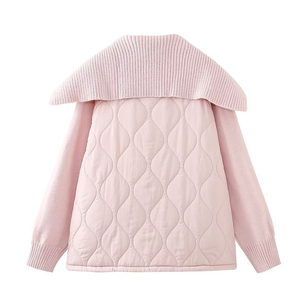 European And American Fashion Casual Loose Sailor Collar Patchwork Knitting Coat Limorista