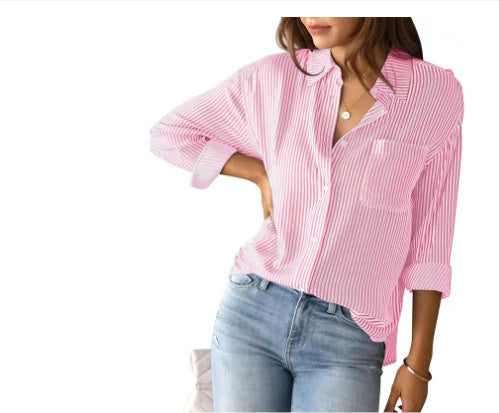 Striped Loose Casual Long Sleeves Shirt For Women Limorista