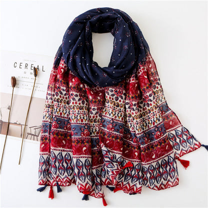 Japanese Style Artistic Fresh Cotton And Linen Scarf Retro Patchwork Bohemian Cashew Print Limorista
