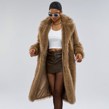Autumn And Winter Extended Imitation Fur Coat Overcoat Limorista