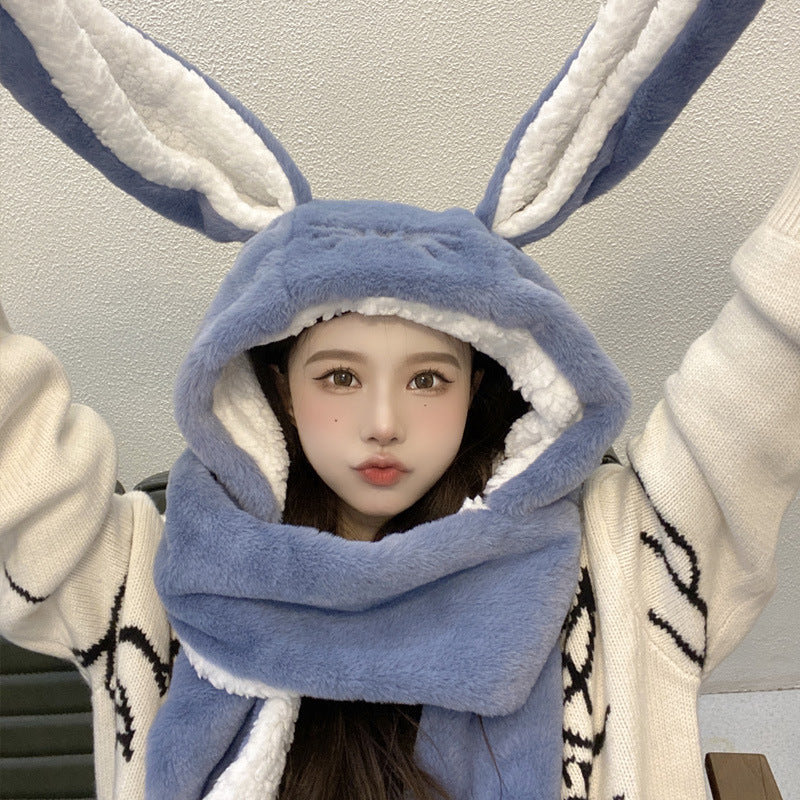 Big Long Rabbit Ears Fleece-lined Warm Hat And Scarf Limorista
