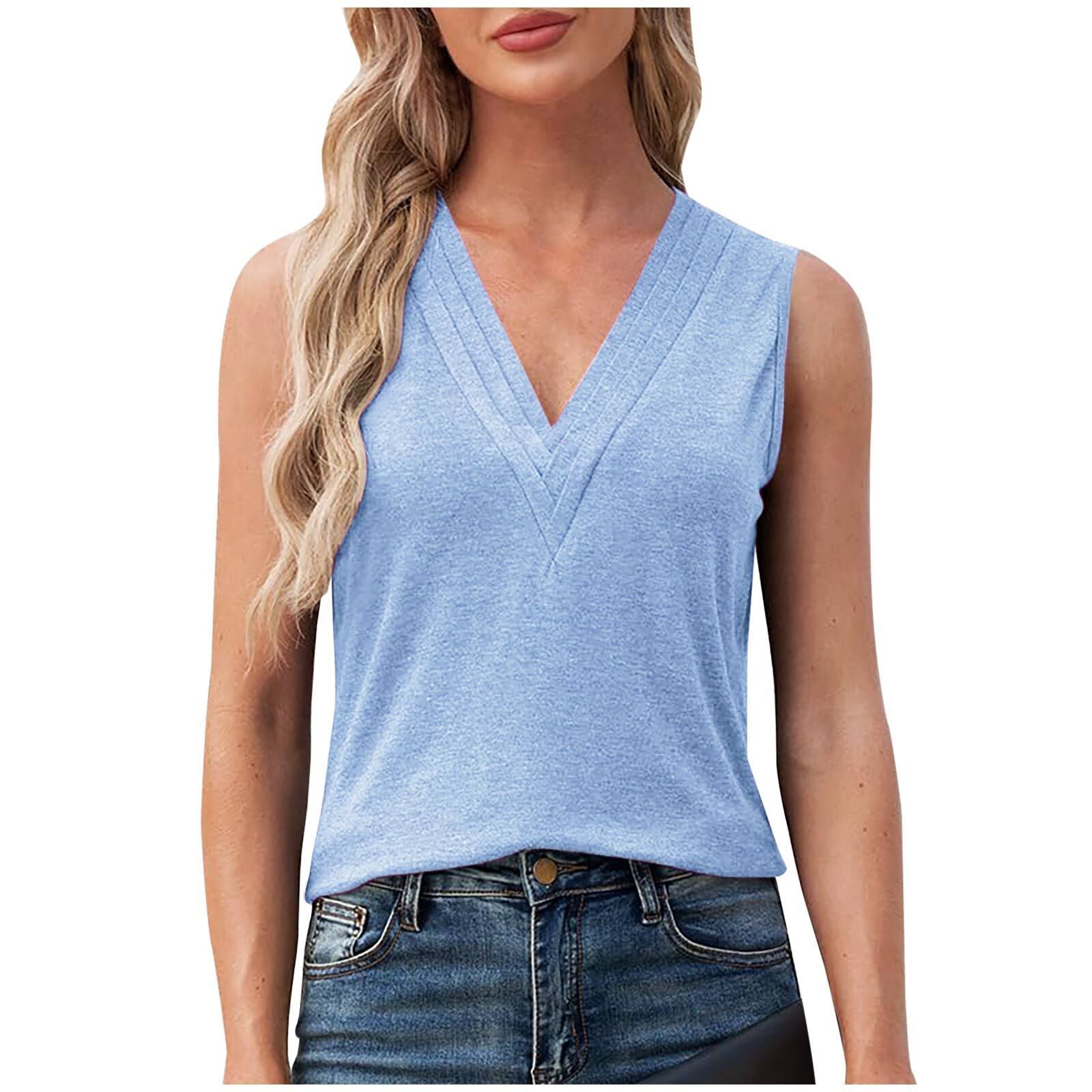 Solid Color Multi-layer Special V-neck Vest T-shirt For Women Limorista