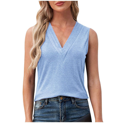 Solid Color Multi-layer Special V-neck Vest T-shirt For Women Limorista