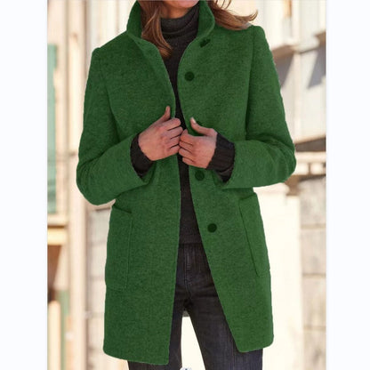 Fashion Stand Collar Woolen Coat With Pockets Fall Winter Casual Button Outwear For Women Clothing Limorista
