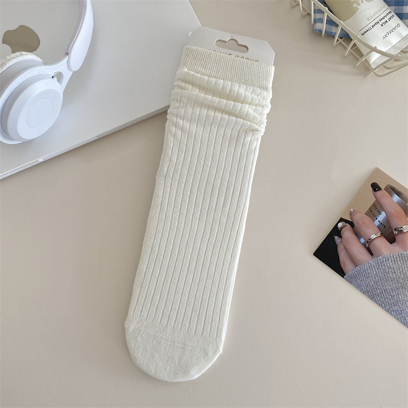 Solid Color Yarn Sunken Stripe Women White Tube Bunching Socks Women Limorista