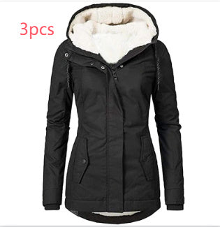 Solid Color Pocket Long-sleeve Zipper Fleece Padded Coat Women Limorista