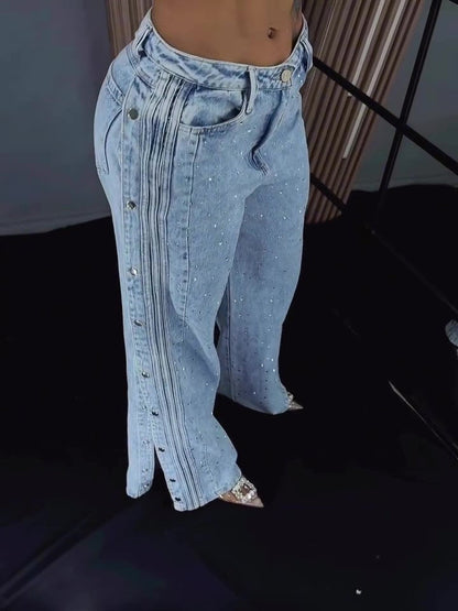 Button Polyester Rhinestone Fashion Jeans Limorista