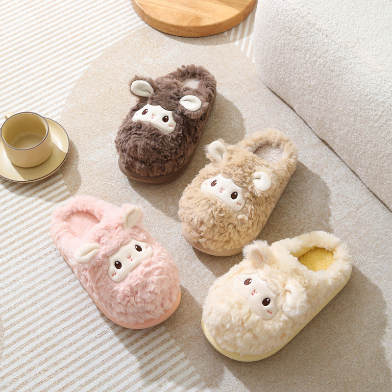 Cute Little Sheep Female Winter Interior Home Baotou Warm Non-slip Thick Bottom Plush Cotton Slippers Limorista