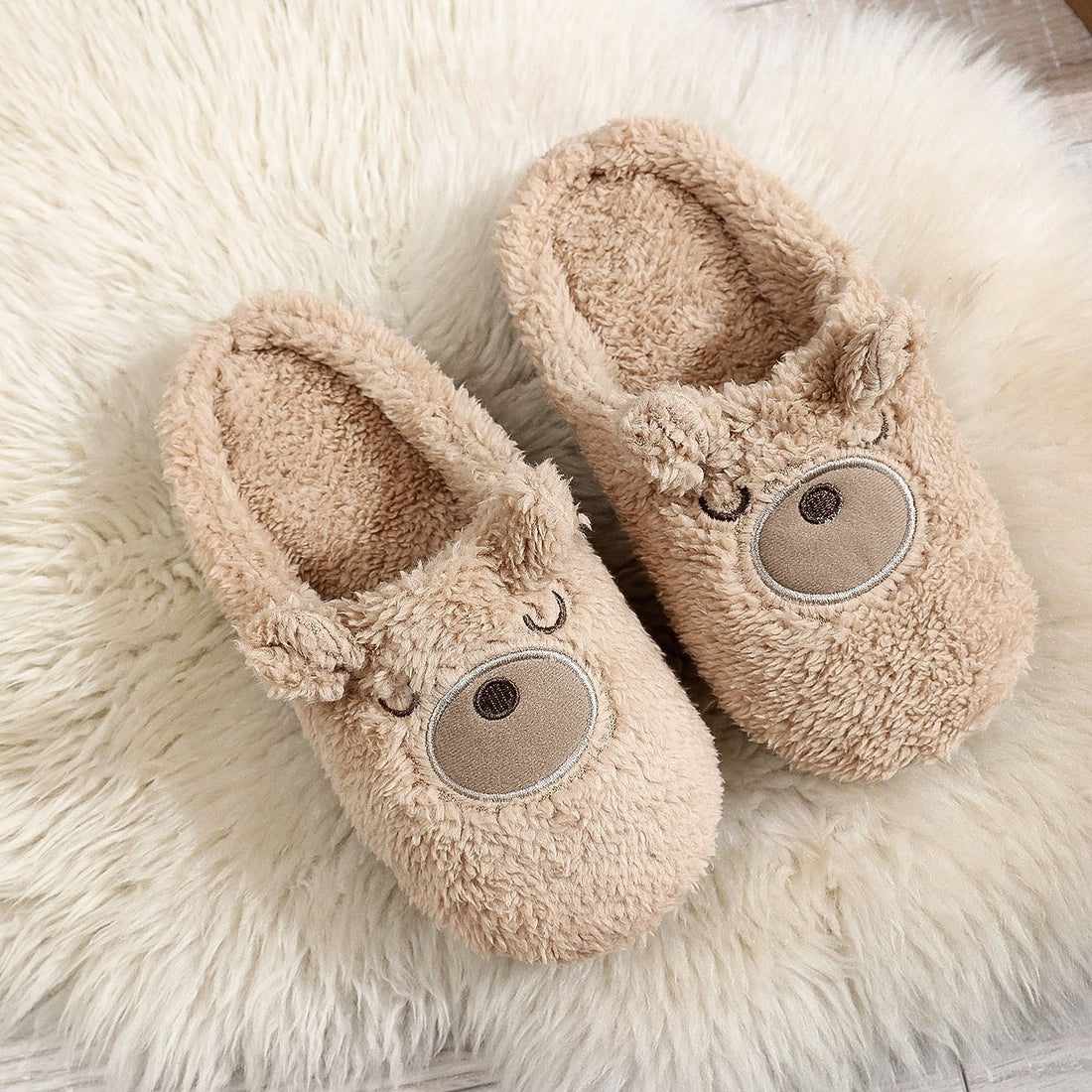 Cute Round Toe Brown Toe Ring In Stock Couple Soft Bottom Flat Heel Medium Mouth Suede Cotton Slippers Limorista