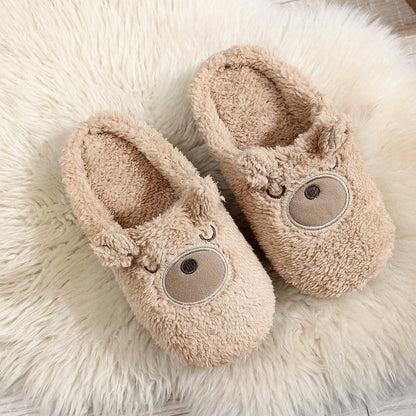 Cute Round Toe Brown Toe Ring In Stock Couple Soft Bottom Flat Heel Medium Mouth Suede Cotton Slippers Limorista