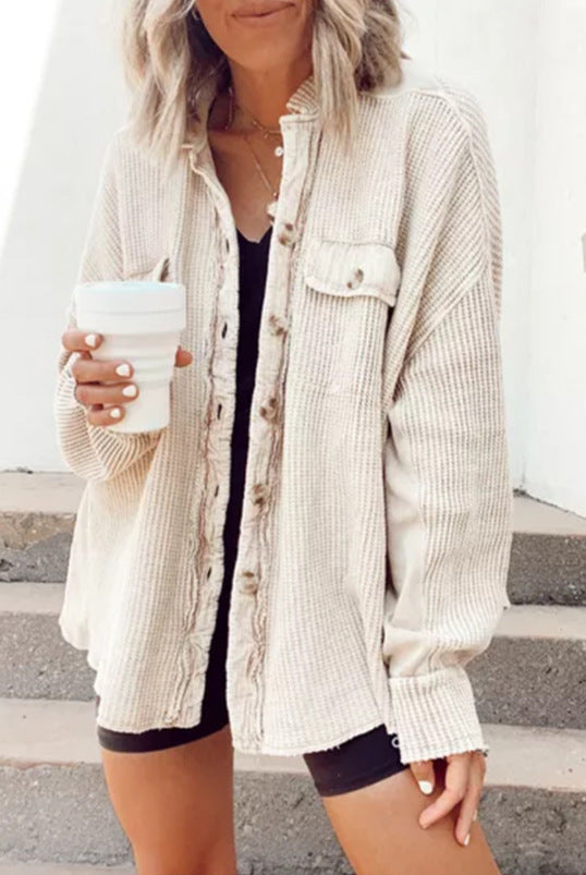 Casual Lapel Pocket Stitching Irregular Shirt Jacket Limorista