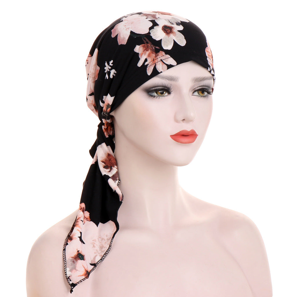 Curved Tail Turban Hat Flower Cloth Pullover Limorista