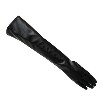Sexy Leopard Touch Screen Gloves Winter Women PU Black 50cm Long Simulation Leather Limorista