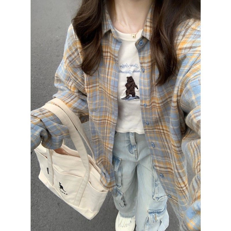 Fashionable Blue Plaid Shirt For Women Limorista