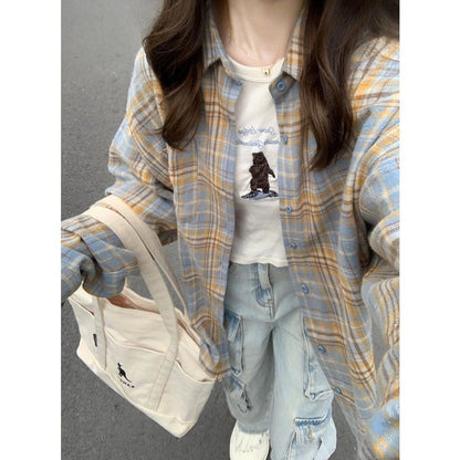 Fashionable Blue Plaid Shirt For Women Limorista