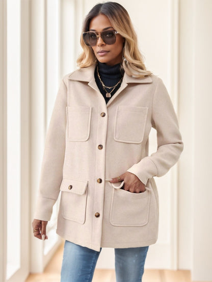 Casual Solid Color Multi-Pocket Jacket, Versatile For Autumn Winter Limorista