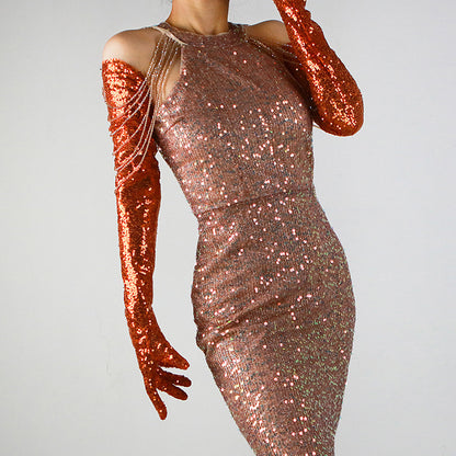 Sequined Sleeve Cover Lace Mesh Specialty Limorista