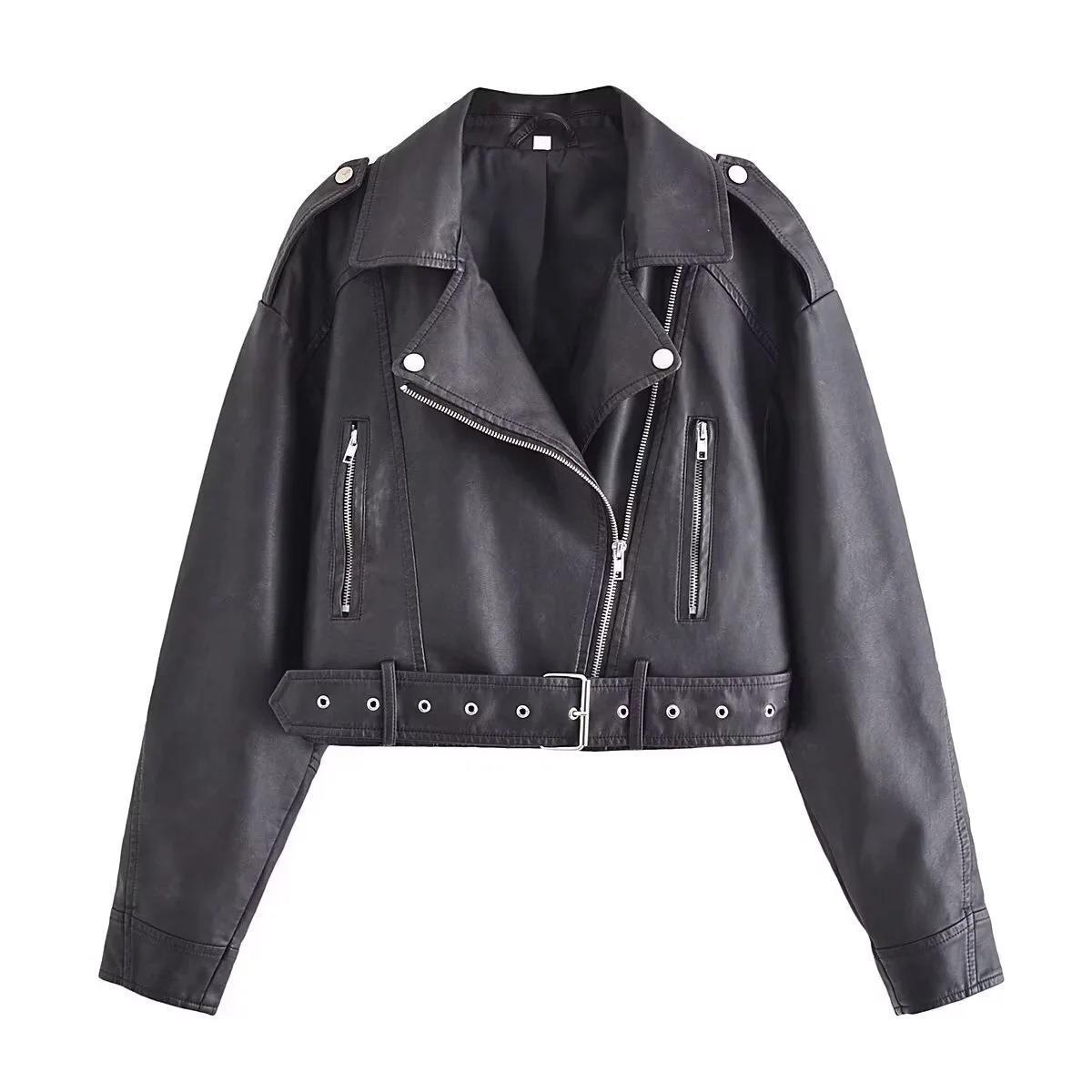 Washed Leather Motorcycle Jacket Women Limorista