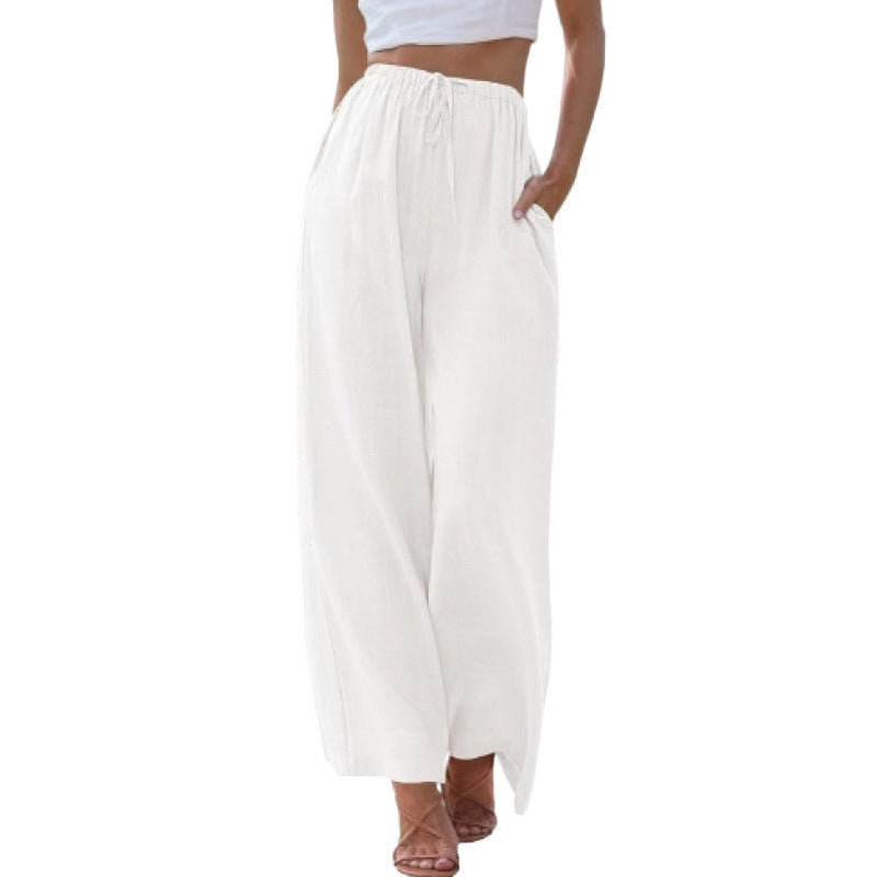 Loose Casual Pocket Drawstring Wide-leg Pants For Women Limorista