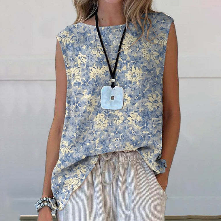 European And American Floral Cotton Linen Vest Limorista