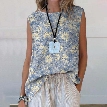 European And American Floral Cotton Linen Vest Limorista