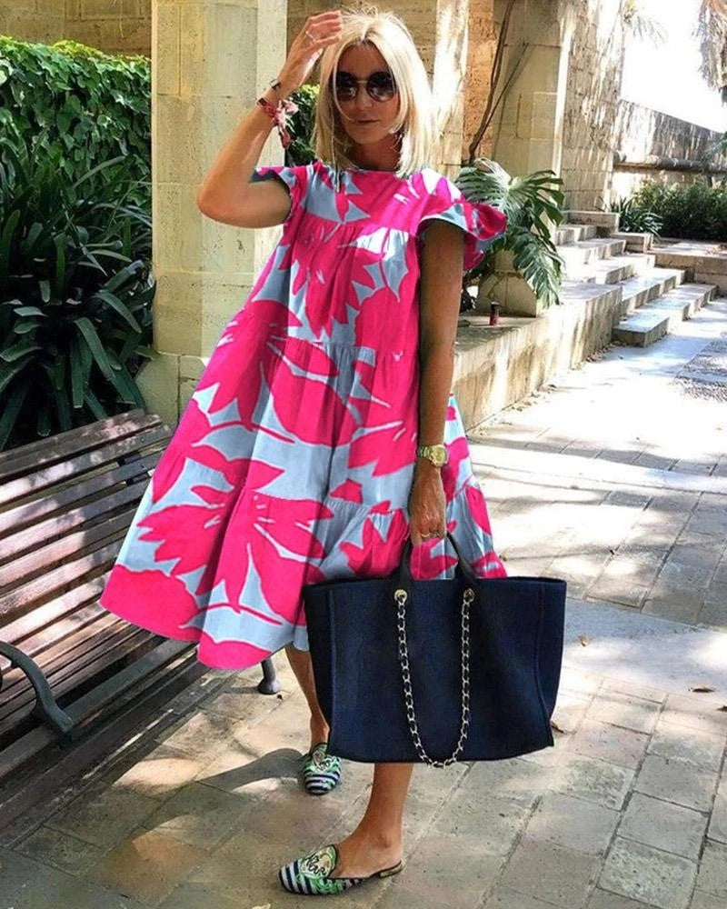 Foreign Trade Cross-border Sweet Holiday Floral Print A- Line Dress Limorista