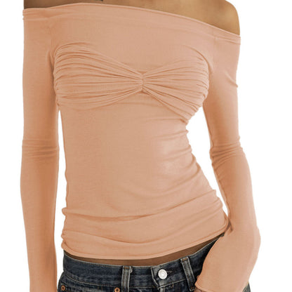 Perspective One-line Neck T-shirt Top Limorista